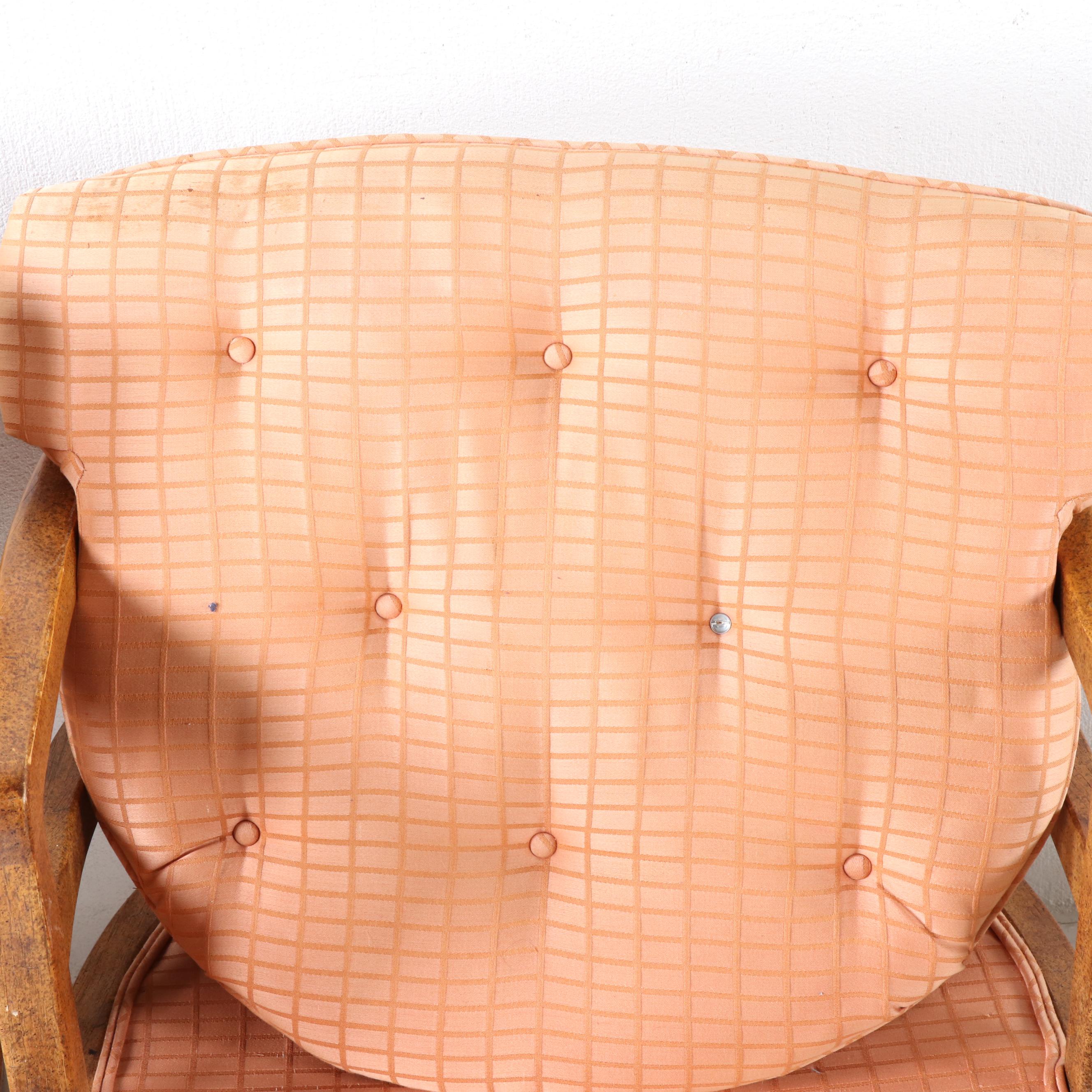 Oak Octagonal Game Table and Upholstered Arm Chairs