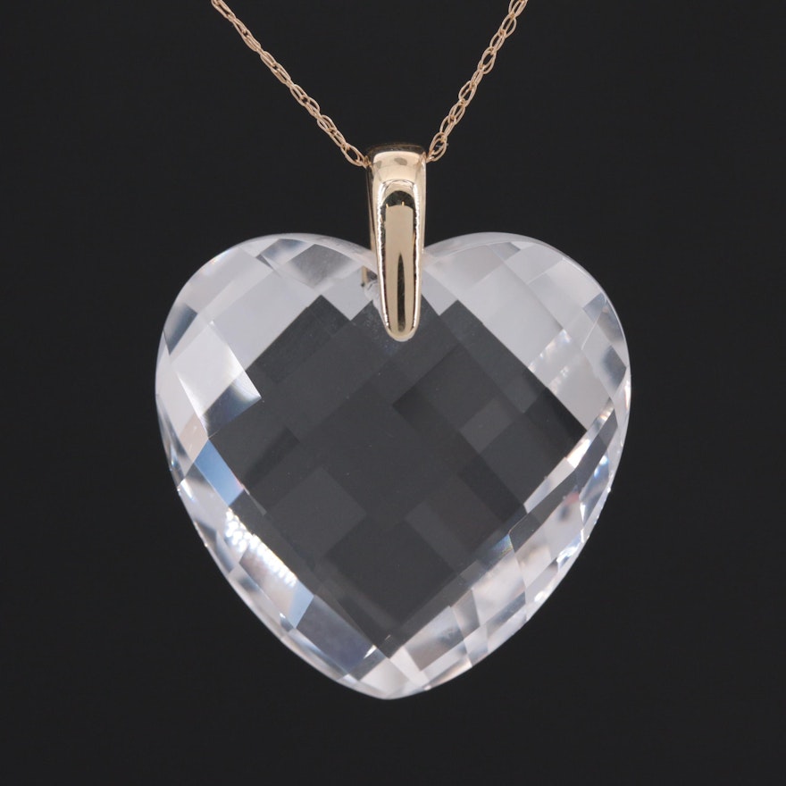 10K Yellow Gold Aquamarine Heart Pendant Necklace