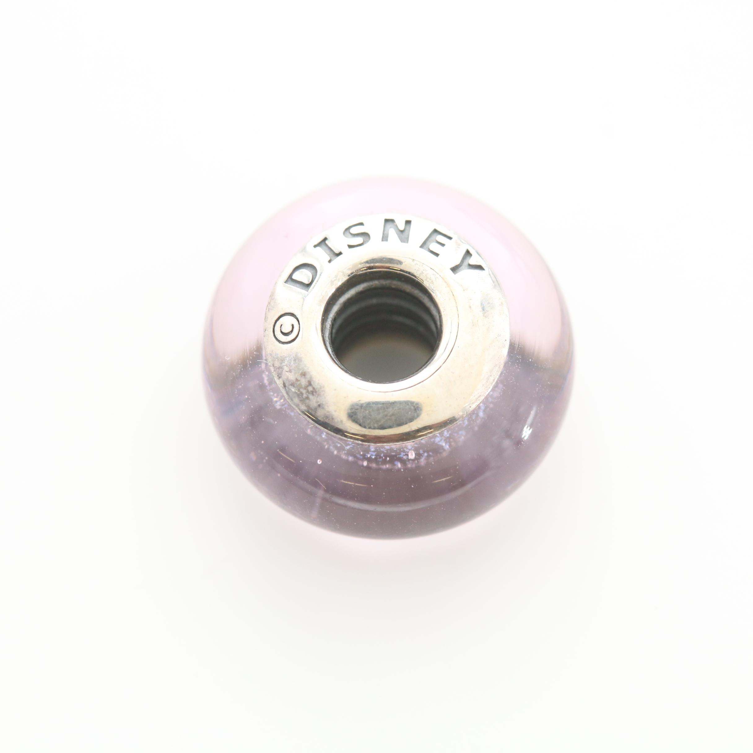 Six Pandora Sterling Silver Glass Charm Beads Featuring a Disney Charm