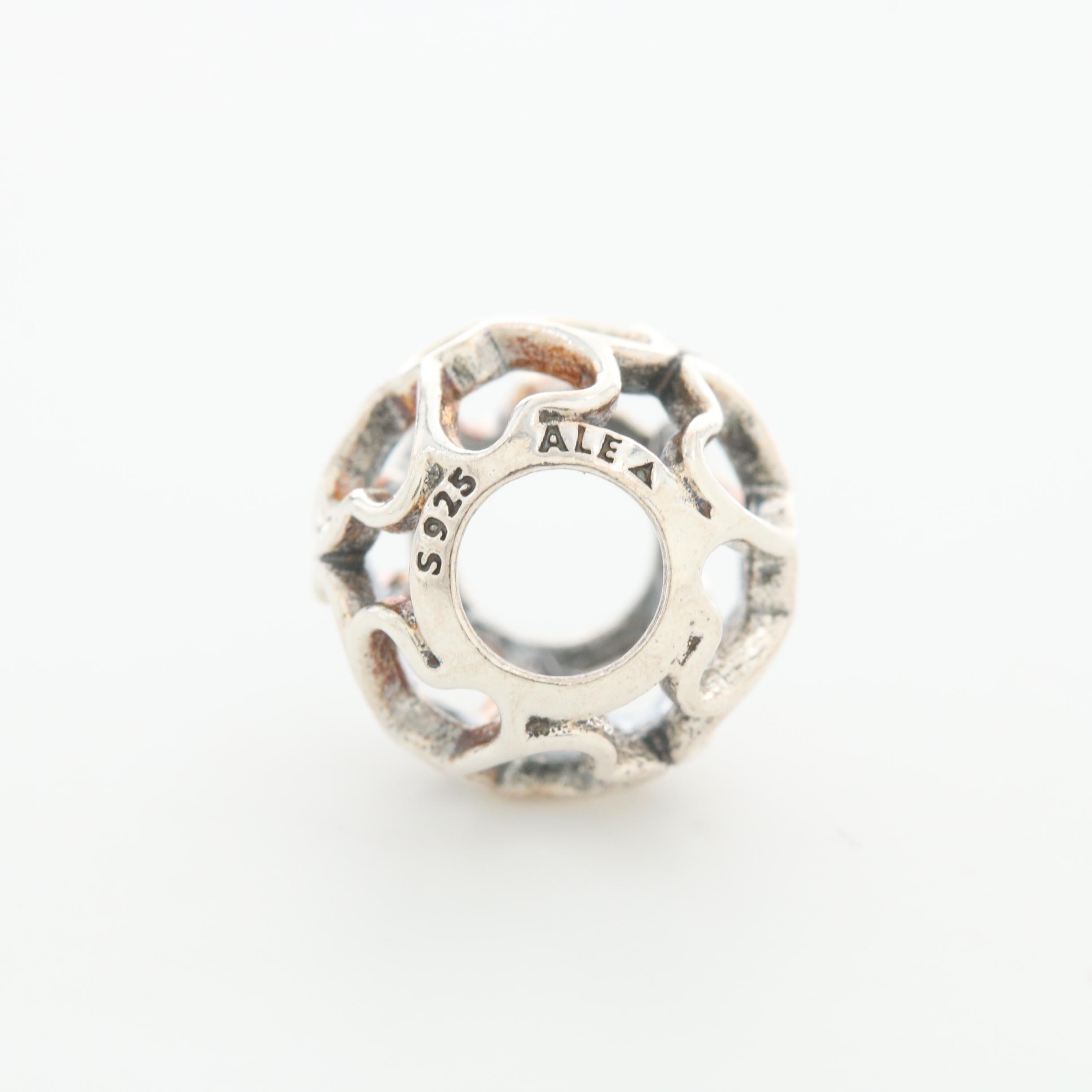 Six Pandora Sterling Silver Glass Charm Beads Featuring a Disney Charm