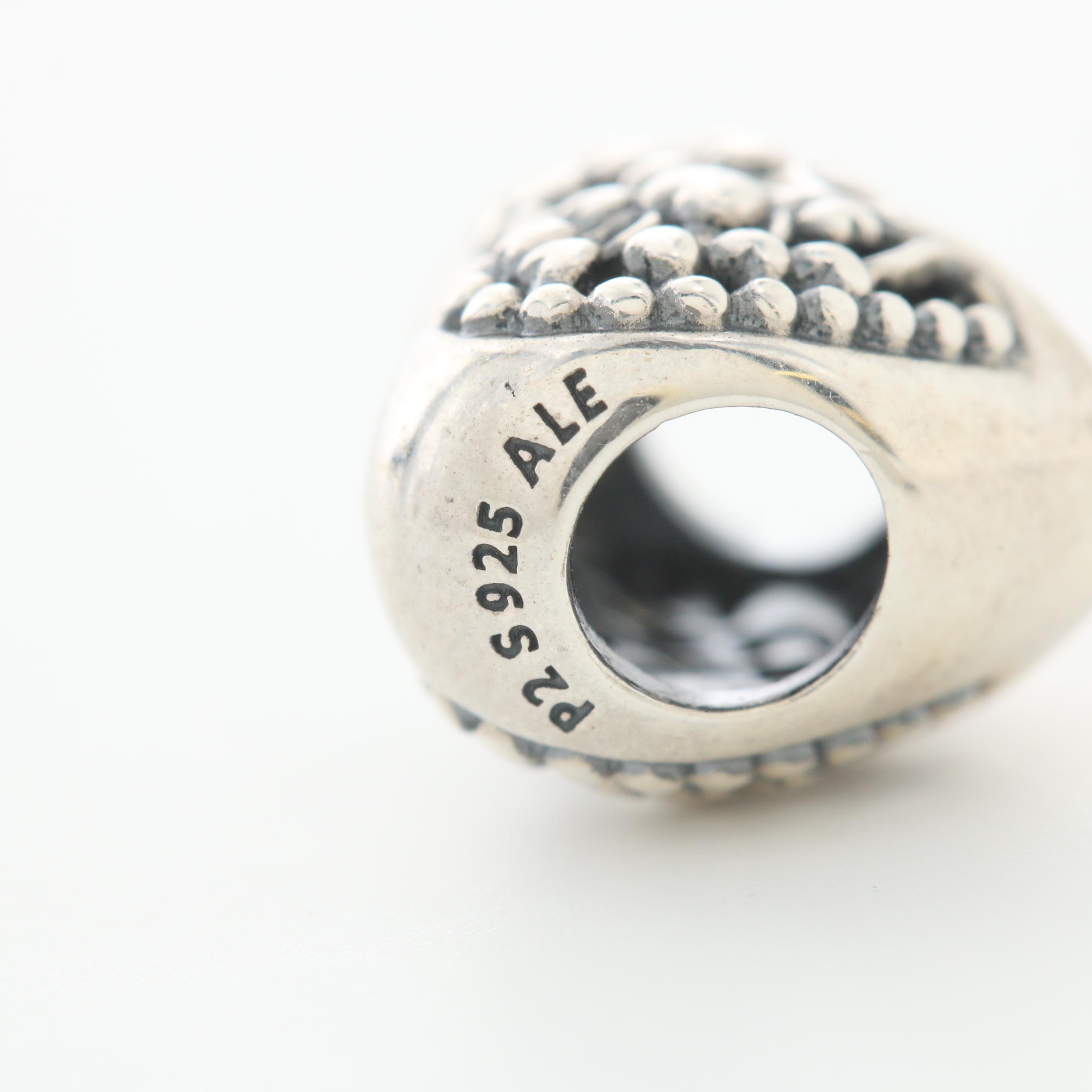 Six Pandora Sterling Silver Glass Charm Beads Featuring a Disney Charm