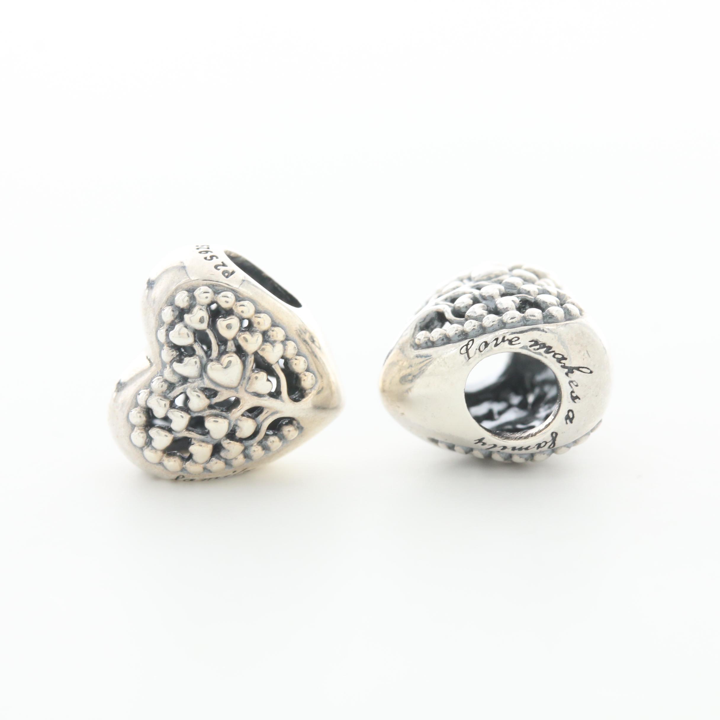 Six Pandora Sterling Silver Glass Charm Beads Featuring a Disney Charm