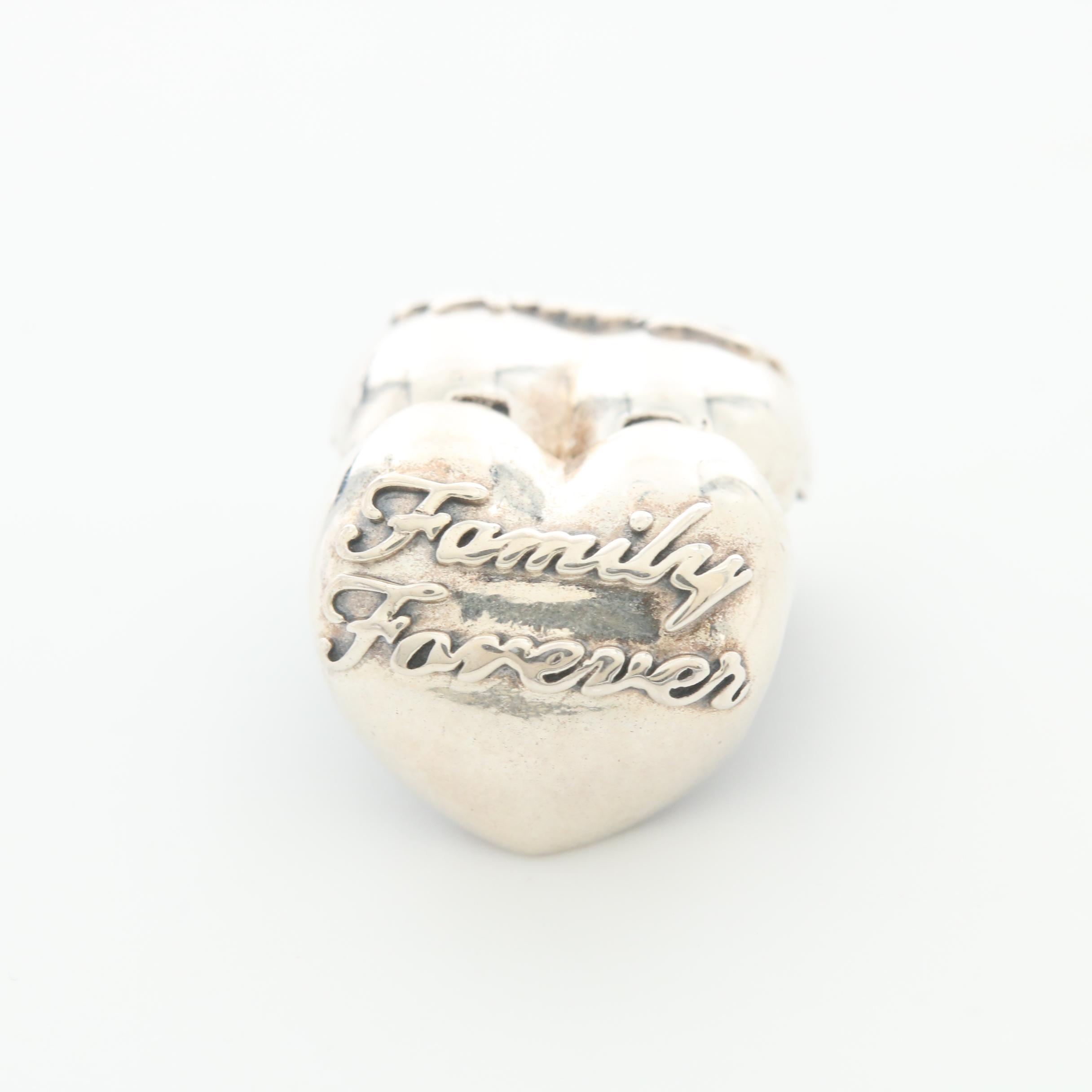 Six Pandora Sterling Silver Glass Charm Beads Featuring a Disney Charm