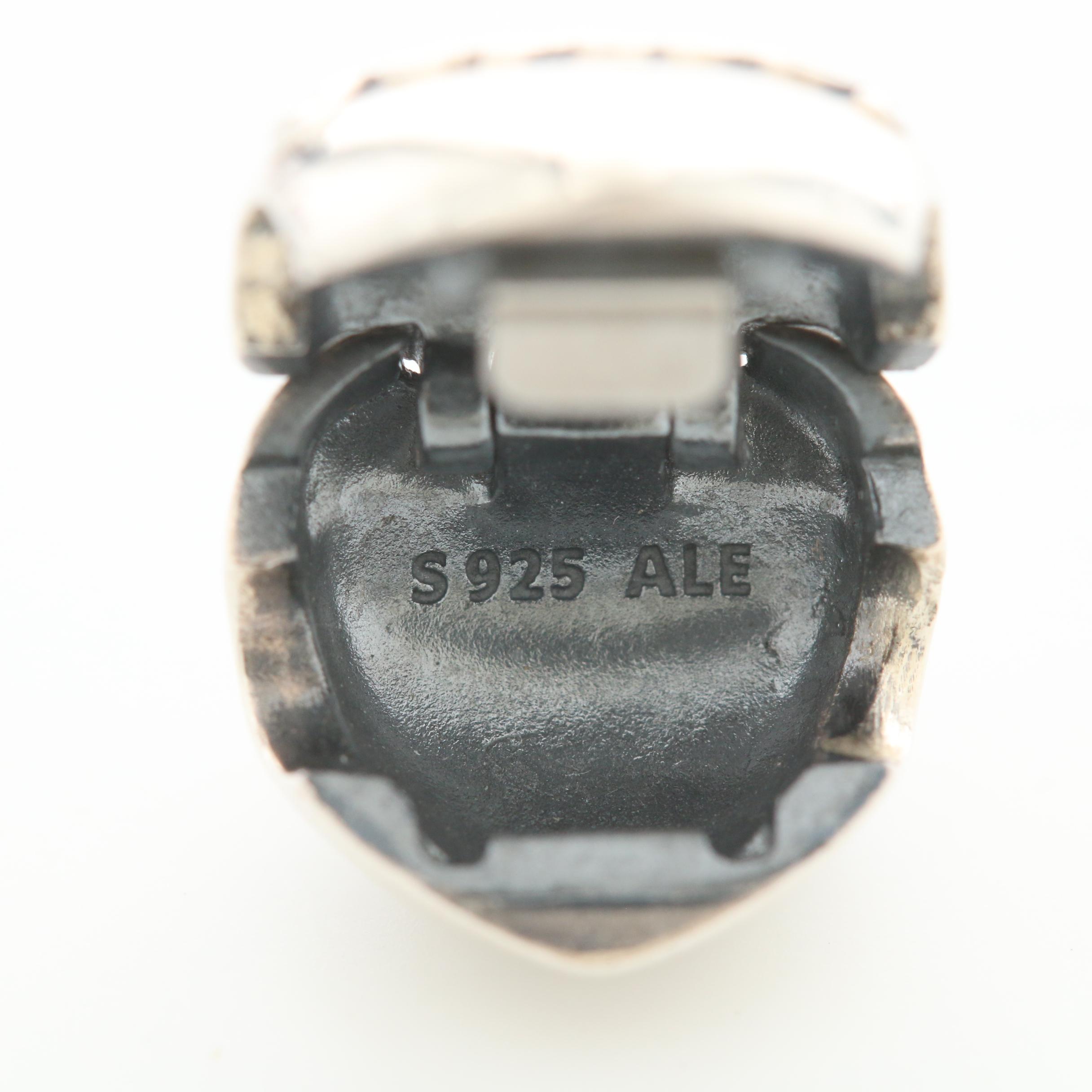 Six Pandora Sterling Silver Glass Charm Beads Featuring a Disney Charm