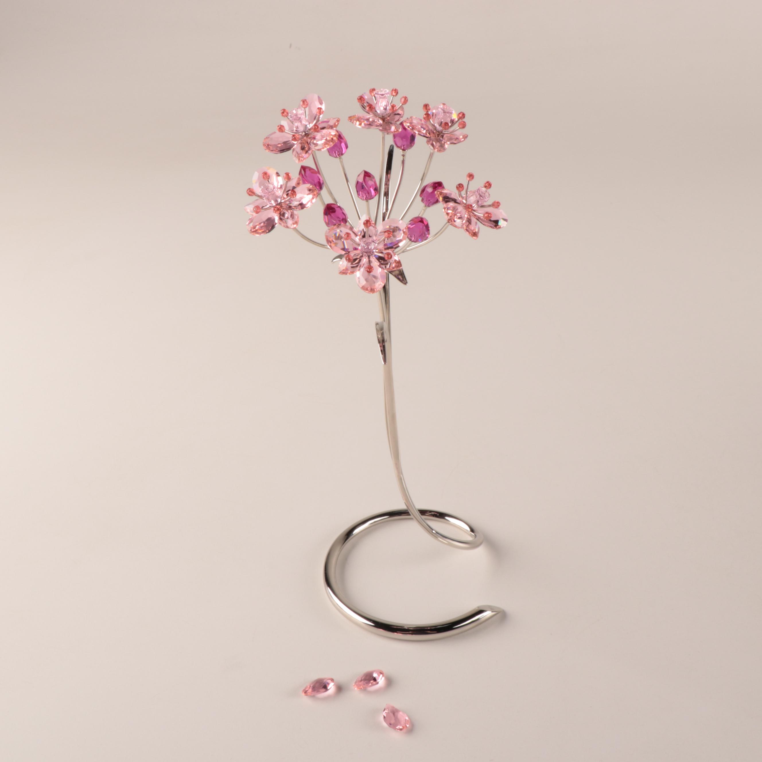 Swarovski Crystal Flower Figurines with Blue "Starlet" Picture Frame and Mirror