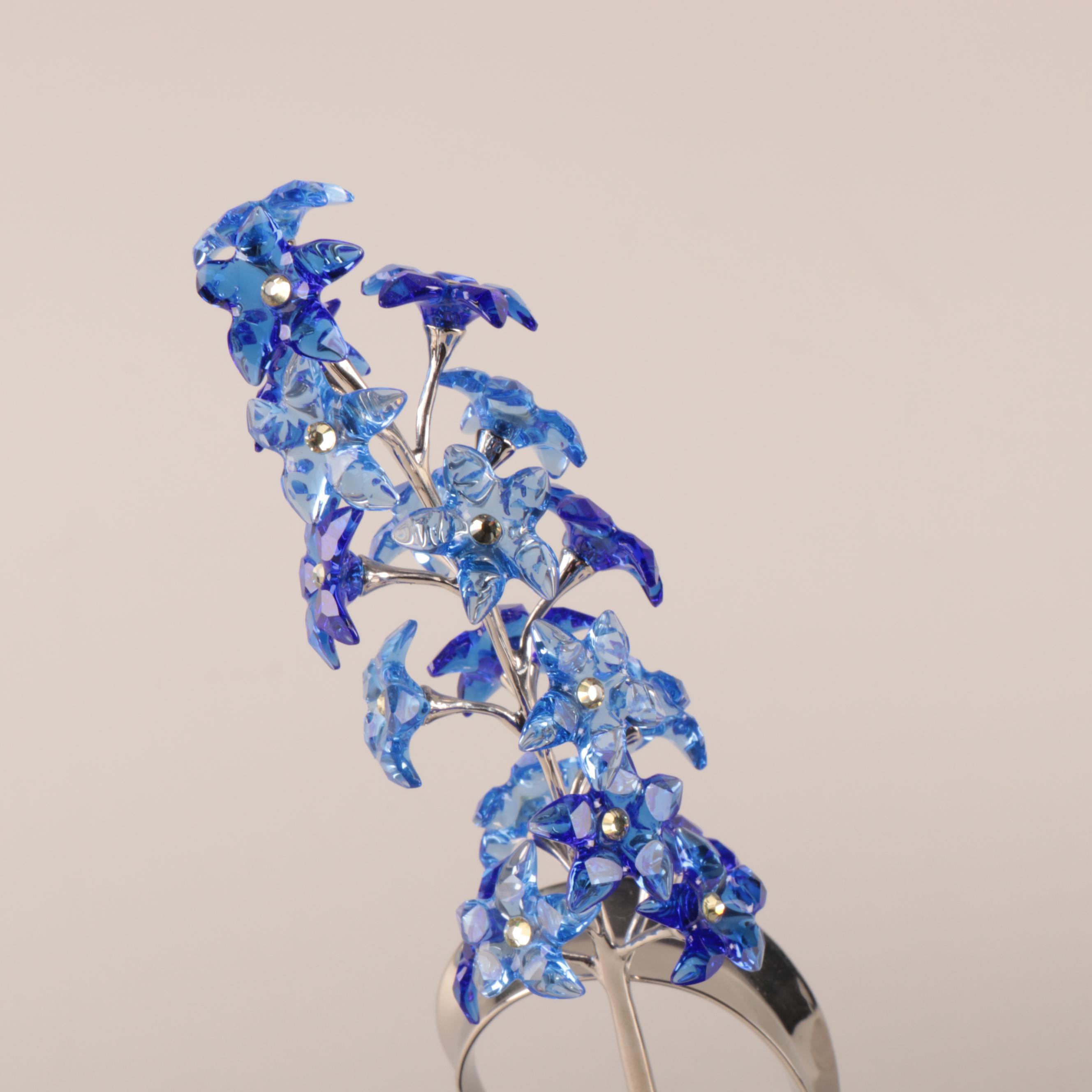 Swarovski Crystal Flower Figurines with Blue "Starlet" Picture Frame and Mirror