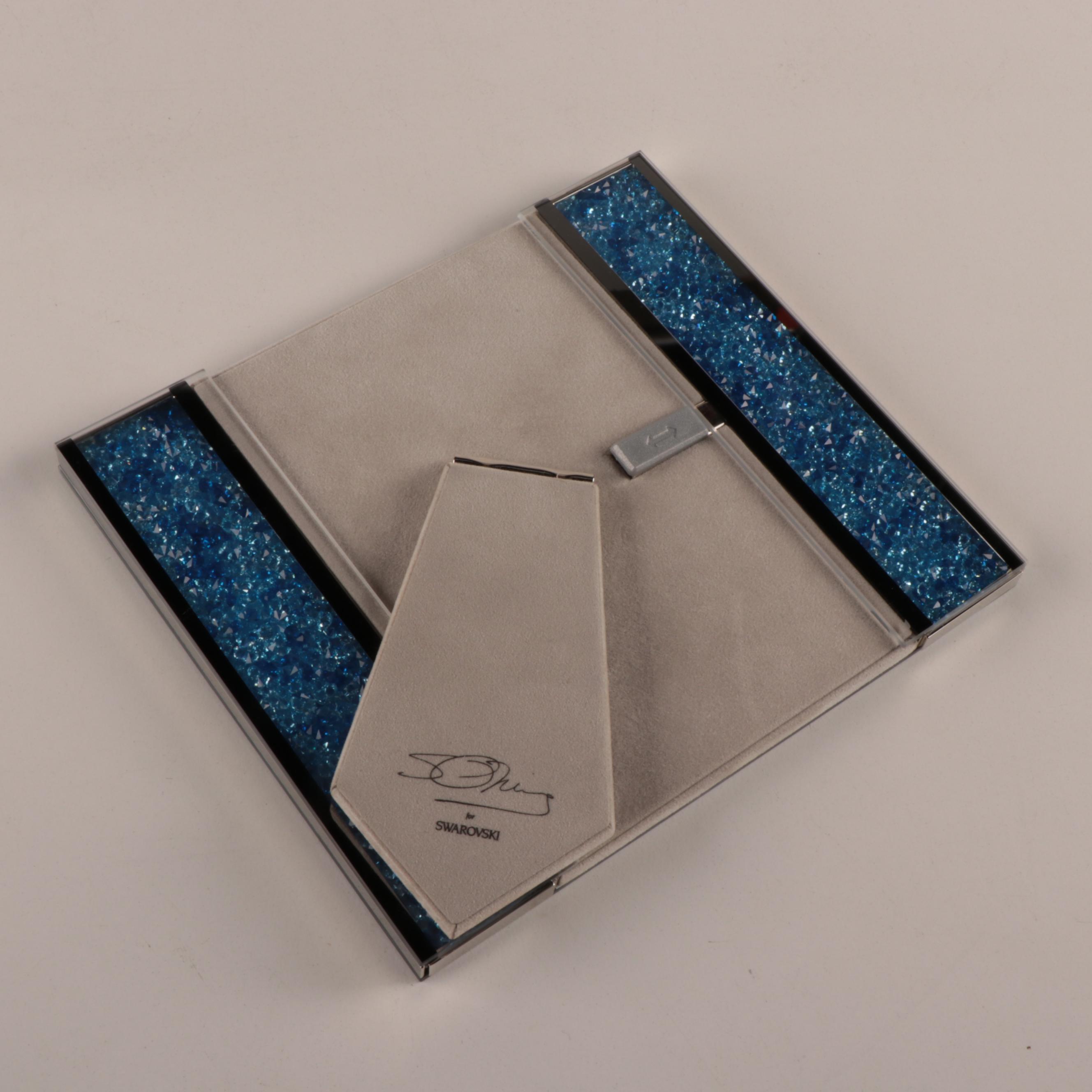 Swarovski Crystal Flower Figurines with Blue "Starlet" Picture Frame and Mirror