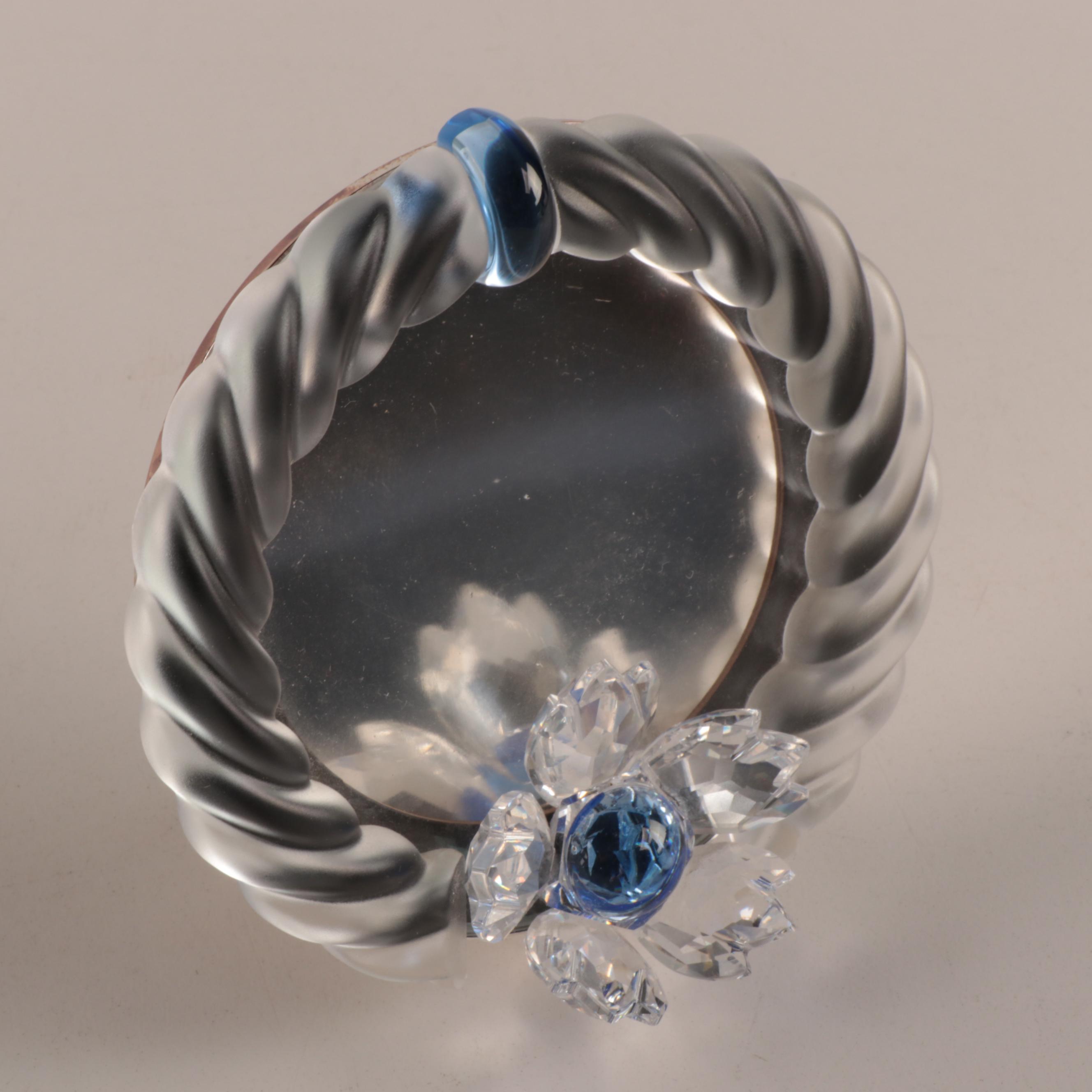 Swarovski Crystal Flower Figurines with Blue "Starlet" Picture Frame and Mirror