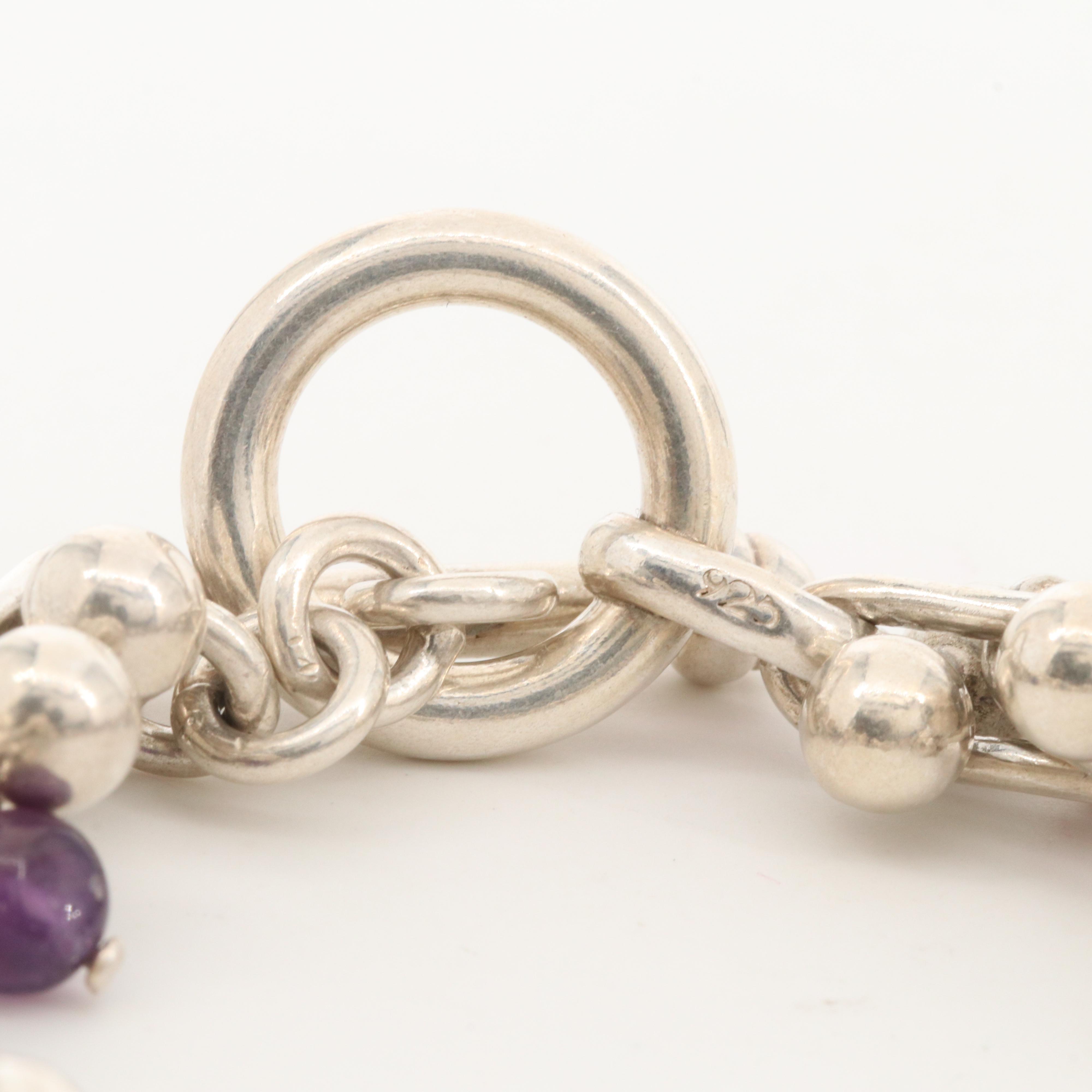 Sterling Silver Amethyst Ball and Bar Bracelet