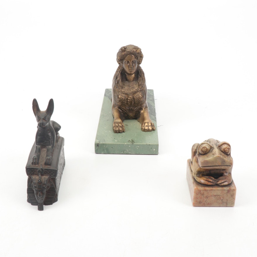 Chinese Carved Stone Stamp with Indian and Egyptian Figurines