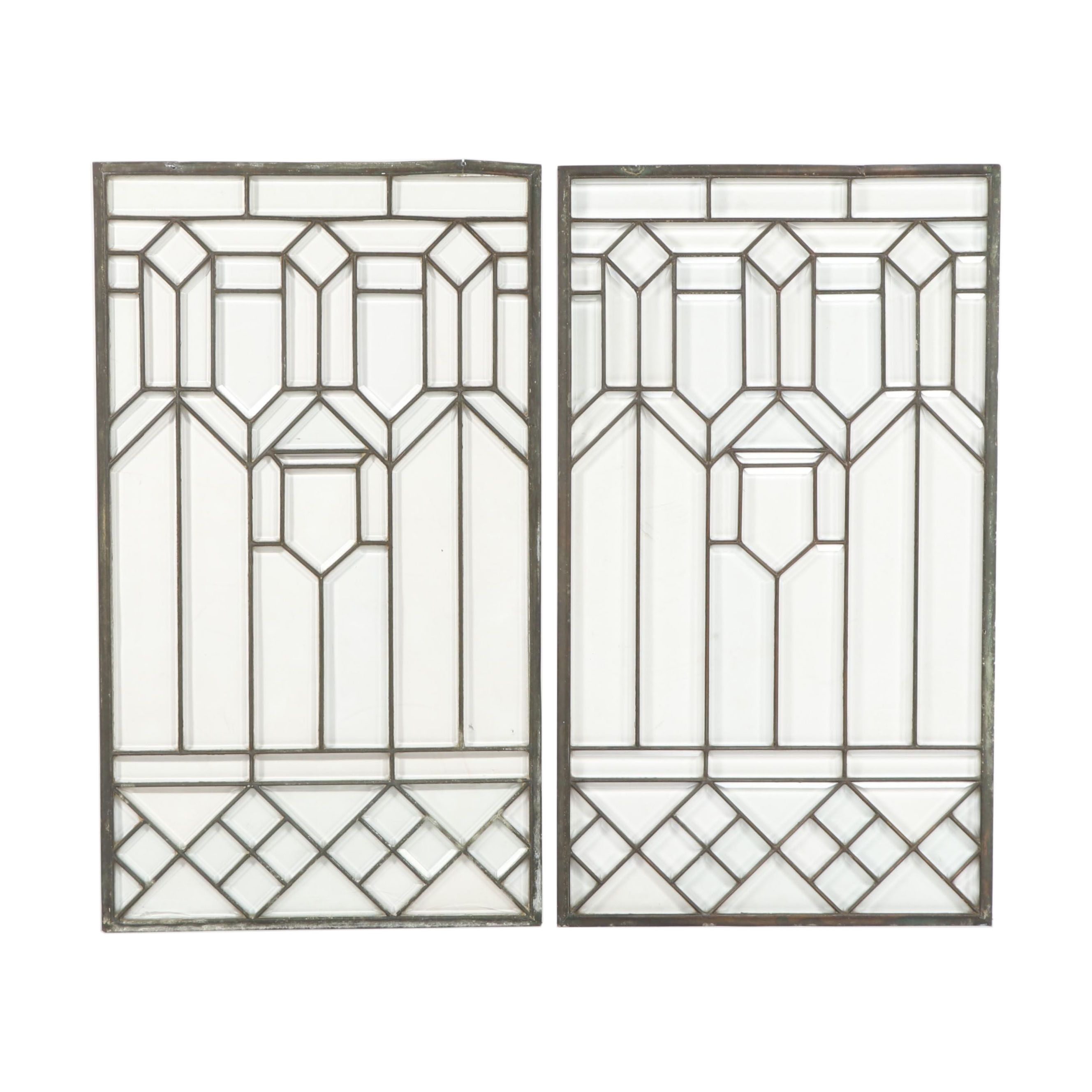 Tudor Style Mullion Beveled, Leaded Glass Window Panels