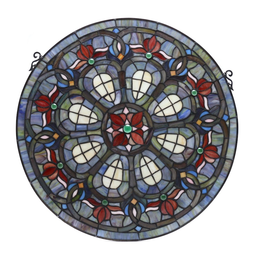 Hanging Stained Glass with Floral Motif, Late 20th Century