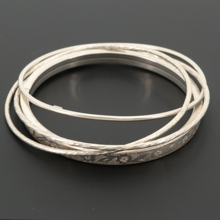 Sterling Silver Engraved Bangle Bracelet Assortment