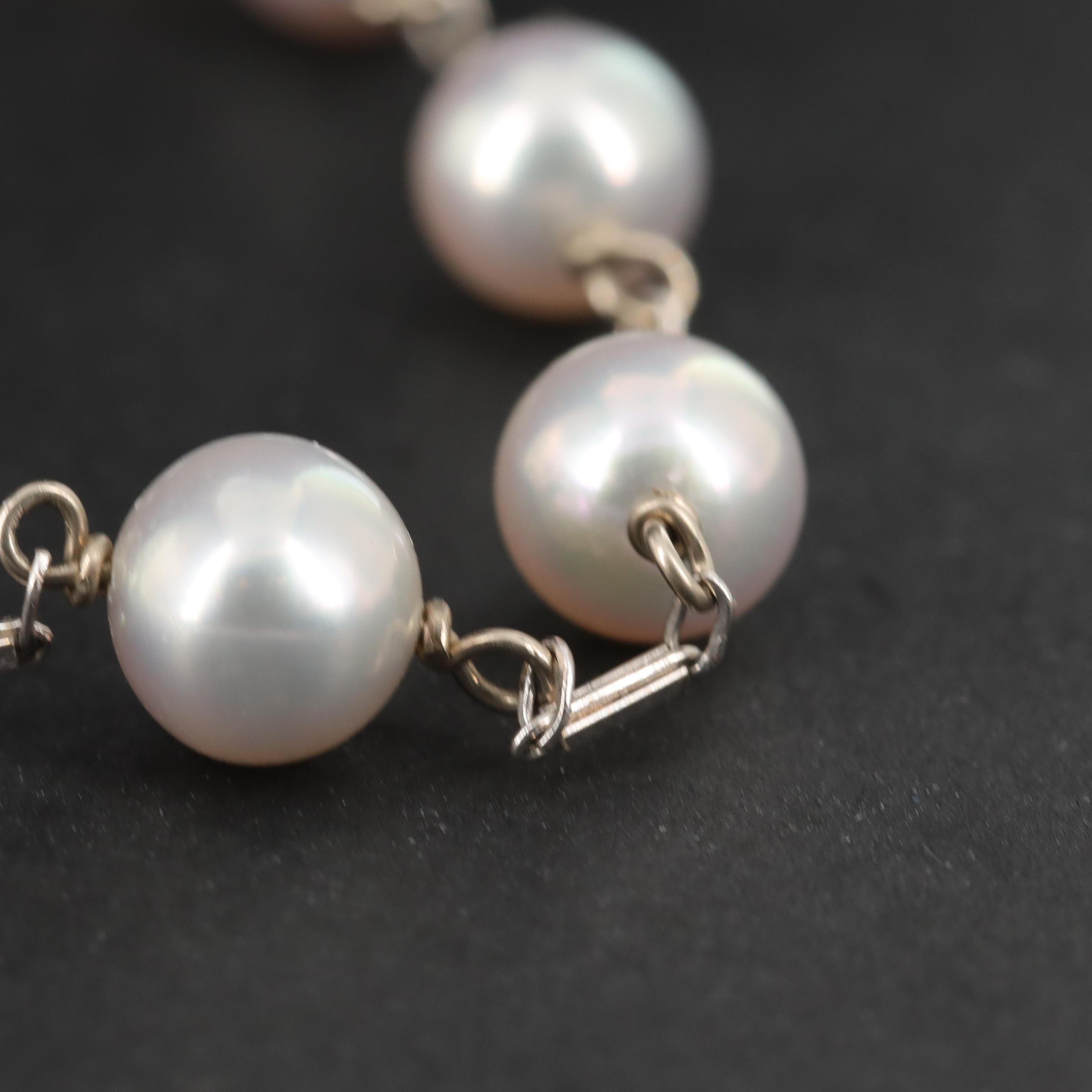 14K White Gold Cultured Pearl Station Bracelet