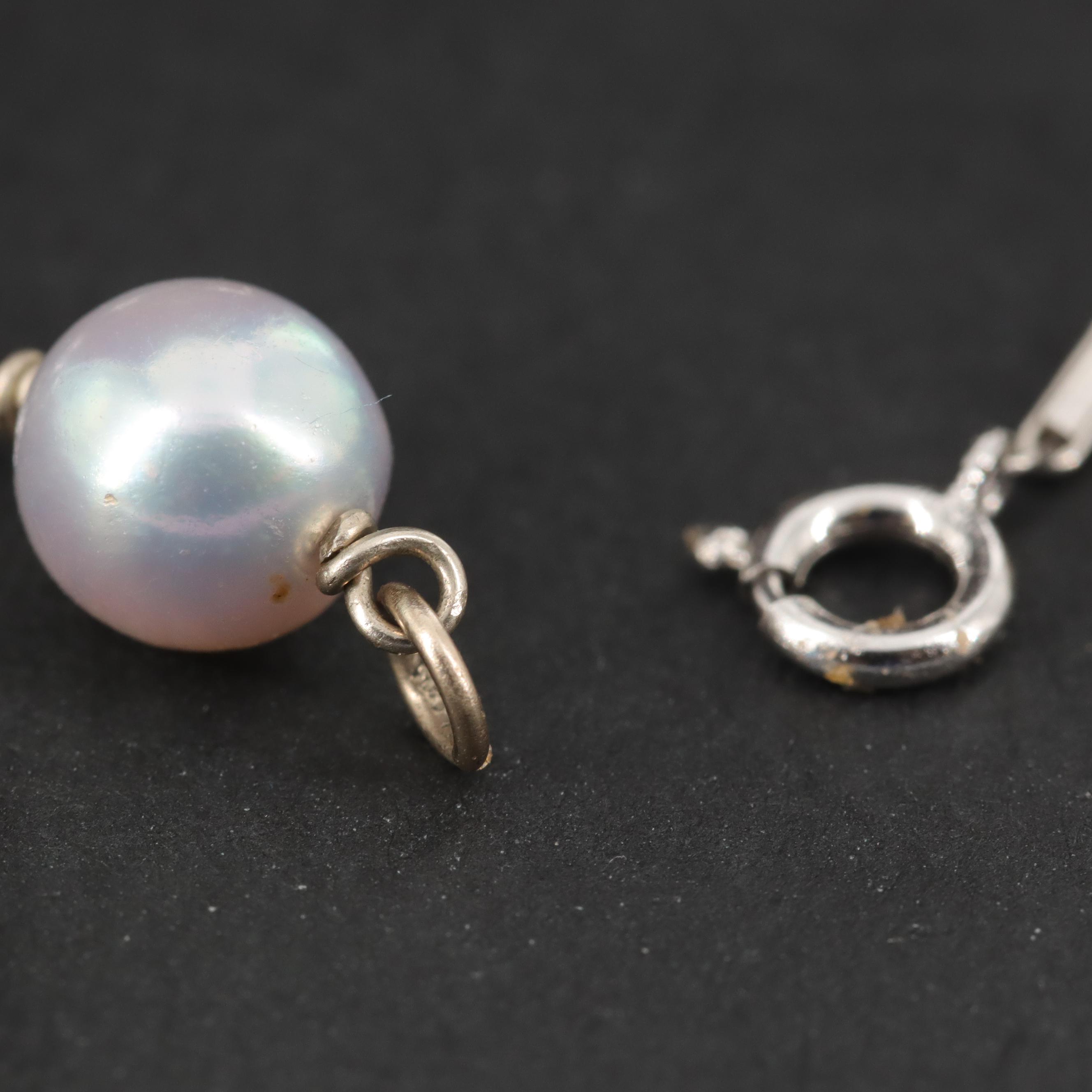14K White Gold Cultured Pearl Station Bracelet