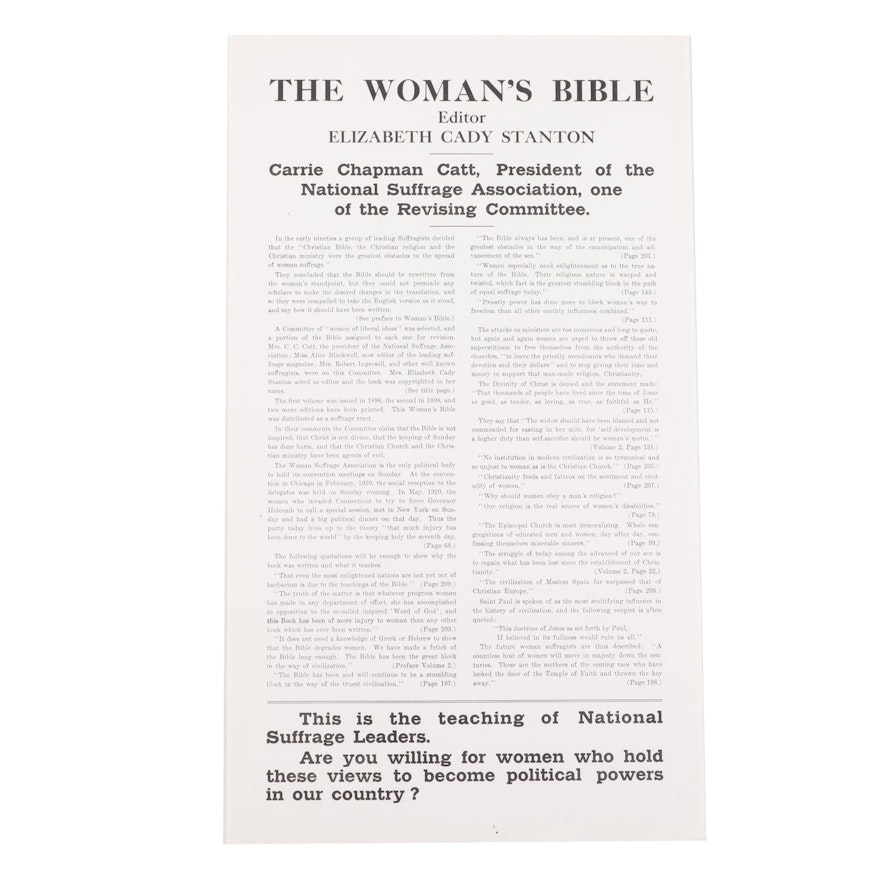 Elizabeth Cady Stanton Woman's Suffrage Association Broadside Advertising Poster