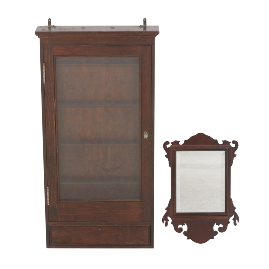 Dark Wood Wall Display Cabinet & Bombay Company Mahogany Mirror