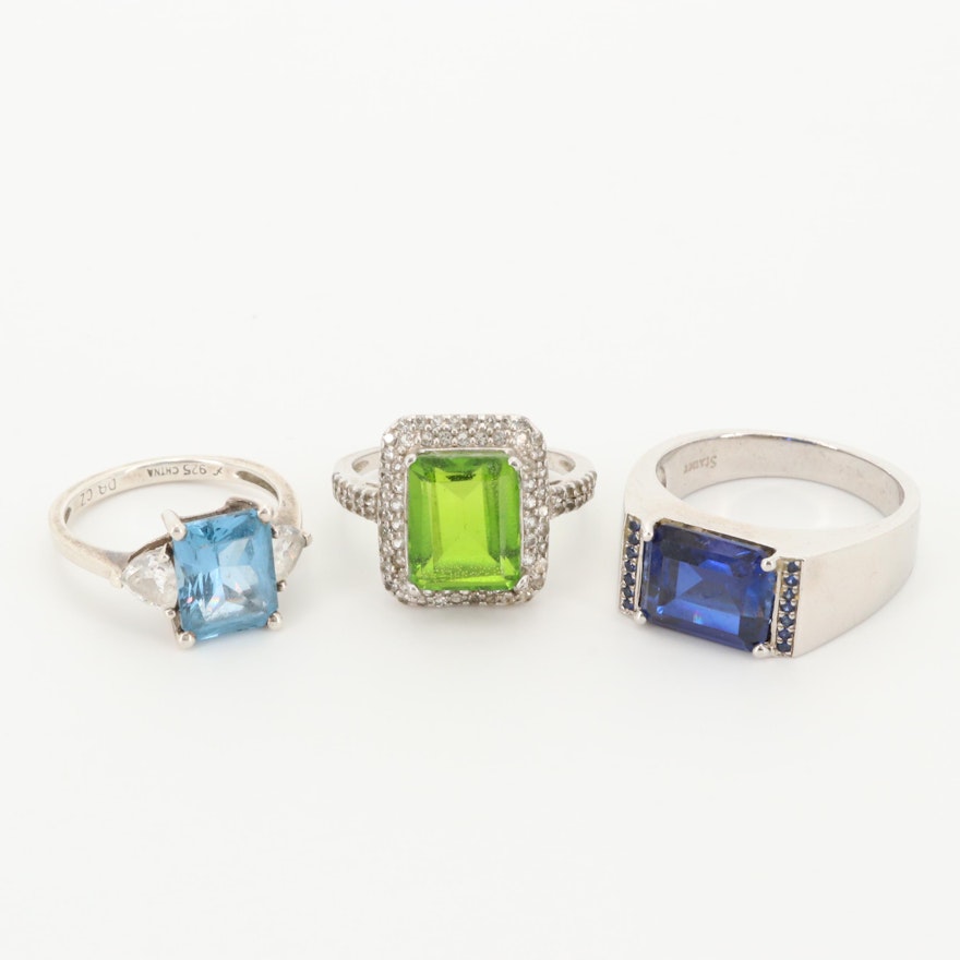 Sterling Silver Rings Featuring Topaz, Sapphire and Quartz Triplet