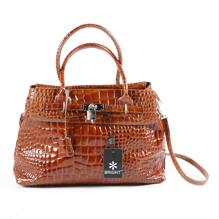 Bright Pelletterie ABL Crocodile Effect Patent Leather Satchel