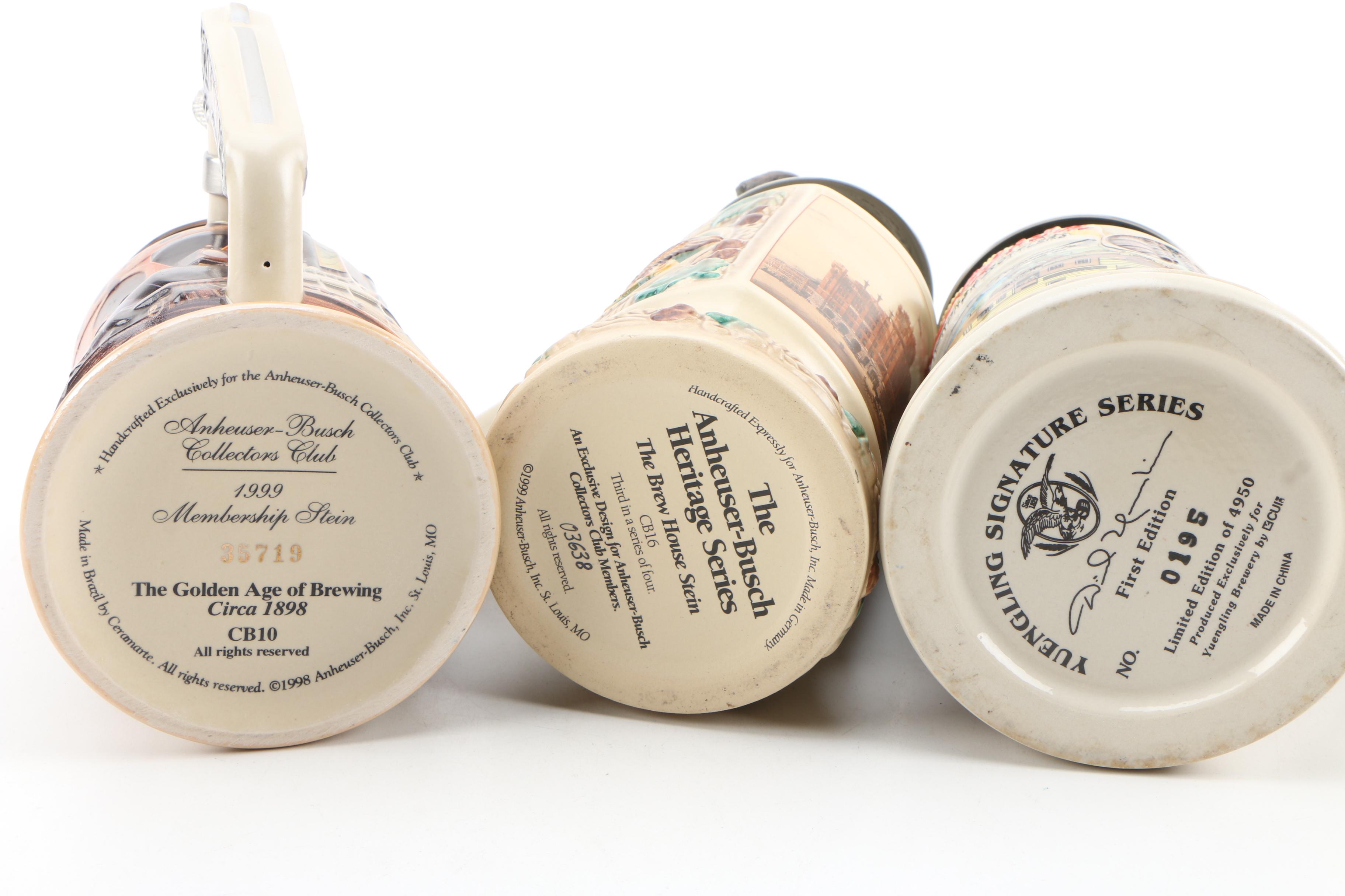 Anheuser-Busch and Yuengling Ceramic Beer Steins, 1990s