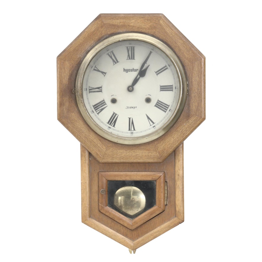 Hyostar Bleached Mahogany Veneer Thirty One Day Wall Clock, Mid-Century