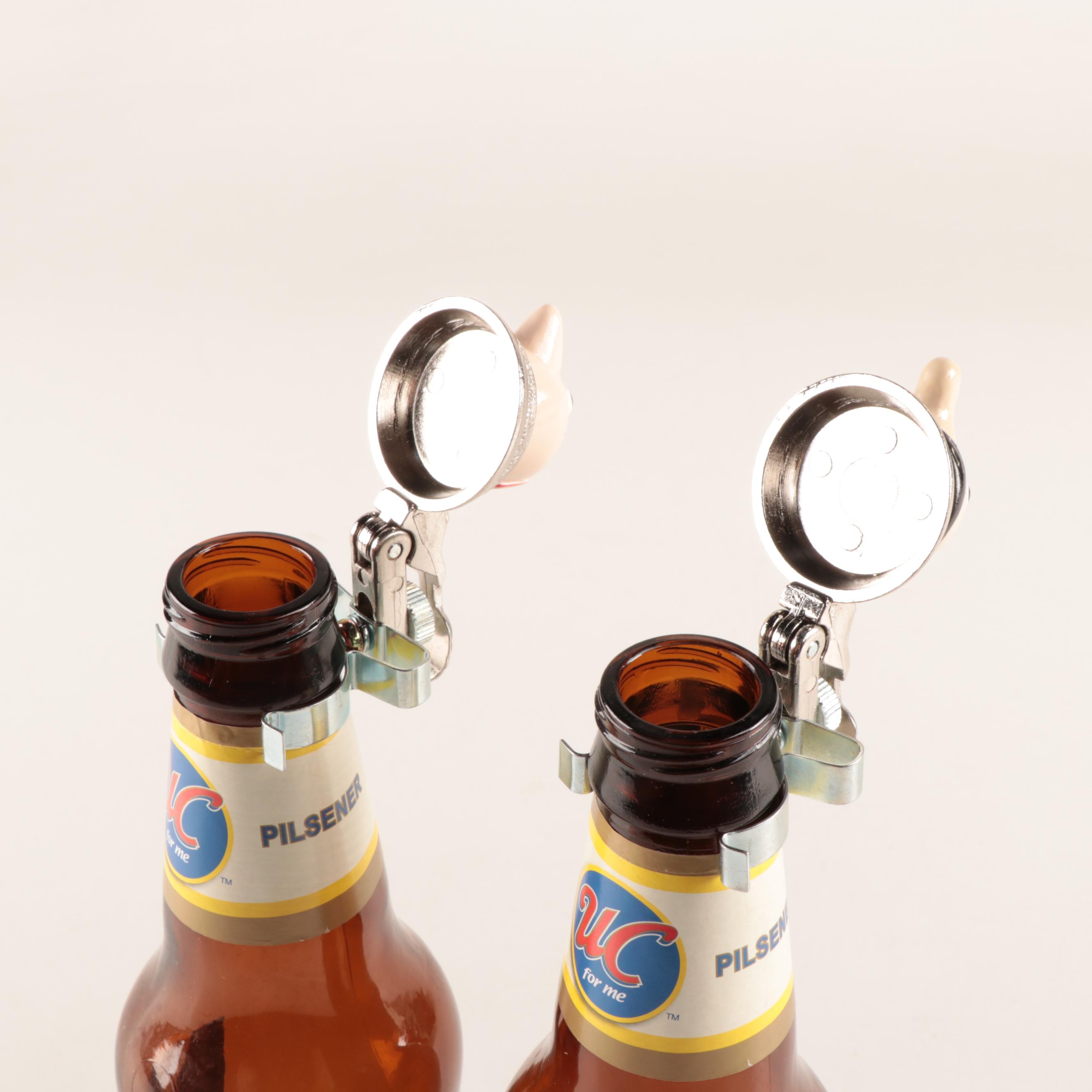 "Schultz & Dooley" Beer Bottle Stein Toppers with Utica Club Beer Bottles