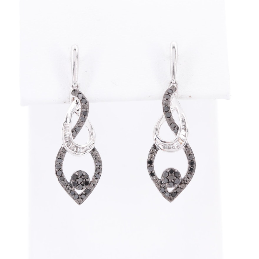 10K White Gold Diamond Dangle Earrings