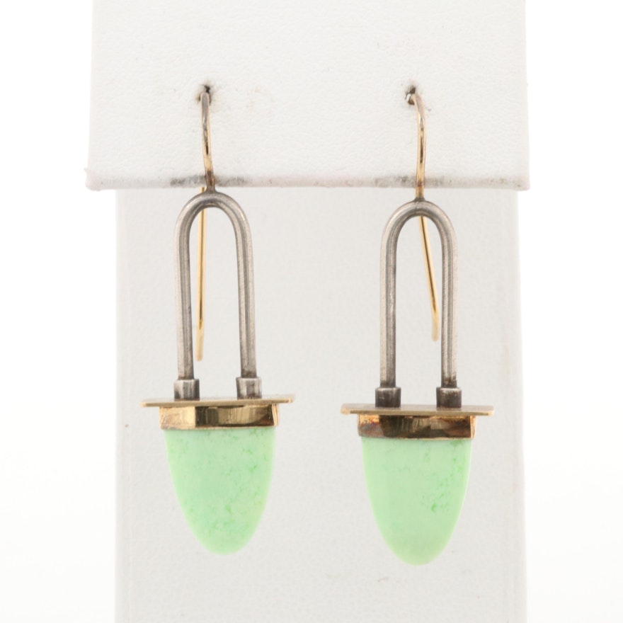 Sterling Silver and 18K Yellow Gold Gaspeite Earrings