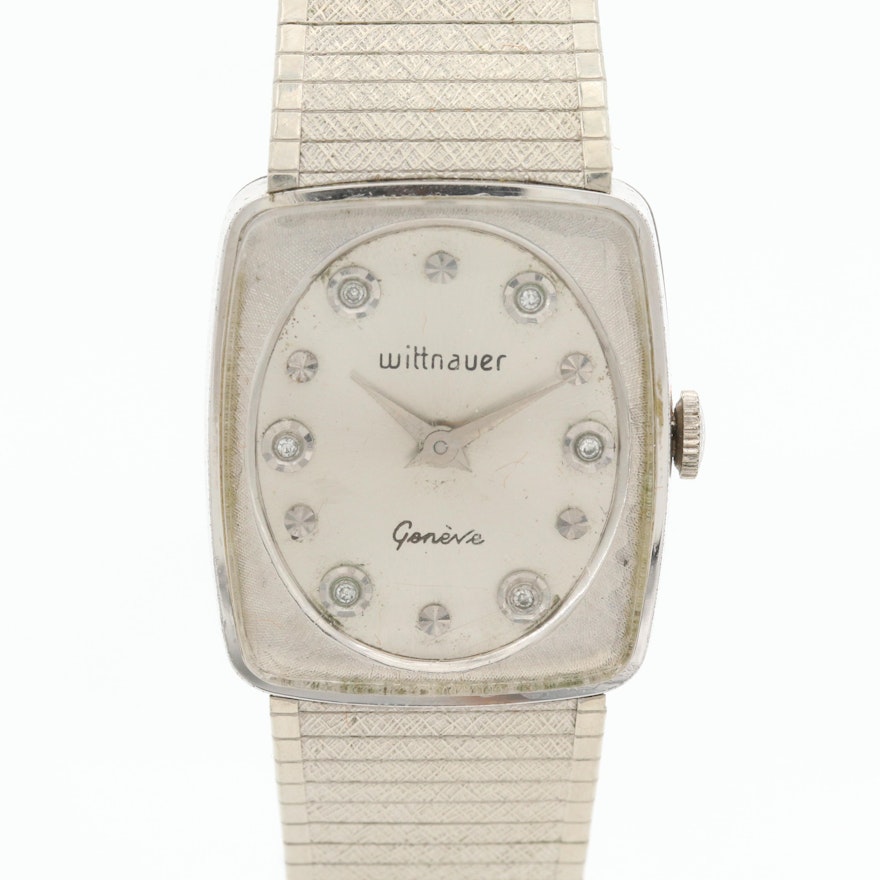 Vintage Wittnauer Stem Wind Wristwatch With Diamond Dial