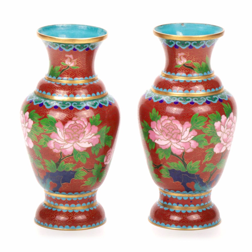 Chinese Cloisonné Floral Vases