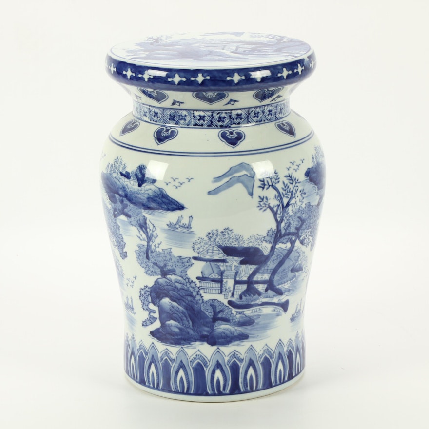 Chinese Porcelain Blue and White Garden Stand, Mid-20th Century