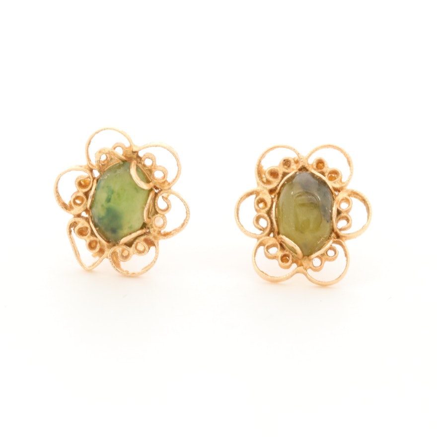 14K Yellow Gold Nephrite Earrings