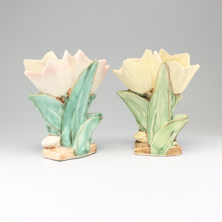 McCoy "Double Tulip" Figural Earthenware Vases, Early to Mid 20th Century