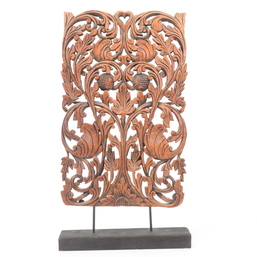 Carved Mahogany Floral Lattice Sculpture