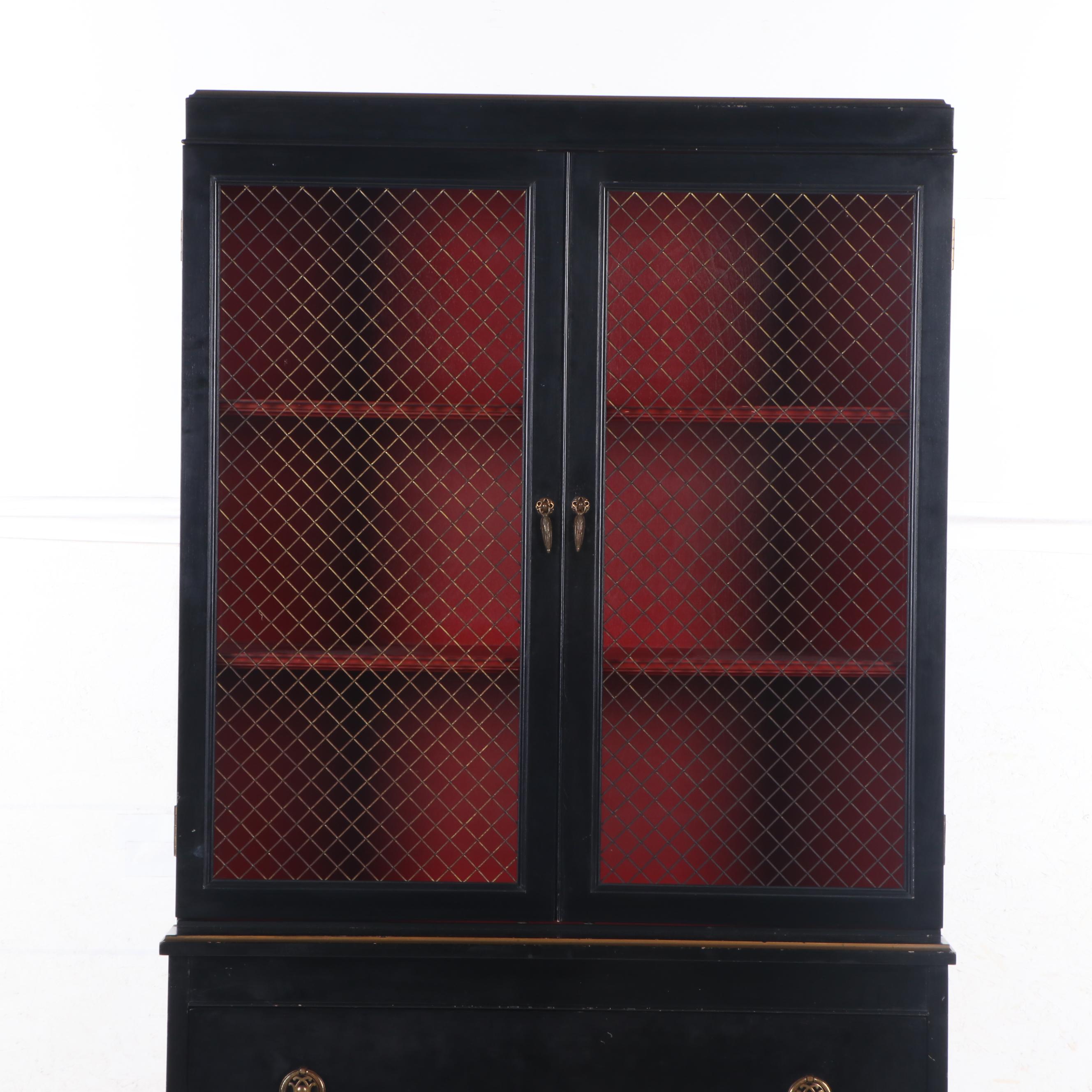 Contemporary Ebonized Federal Style Painted Wood China Cabinet