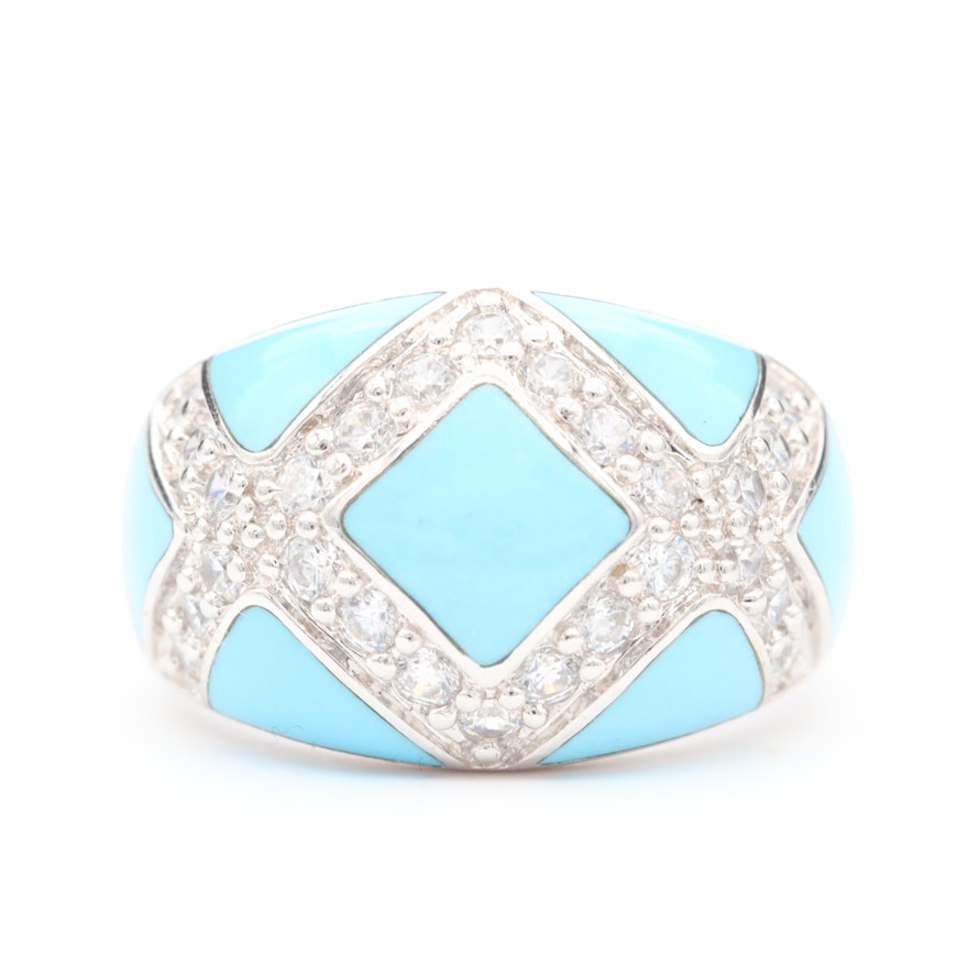 Sterling Silver Turquoise and Cubic Zirconia Ring
