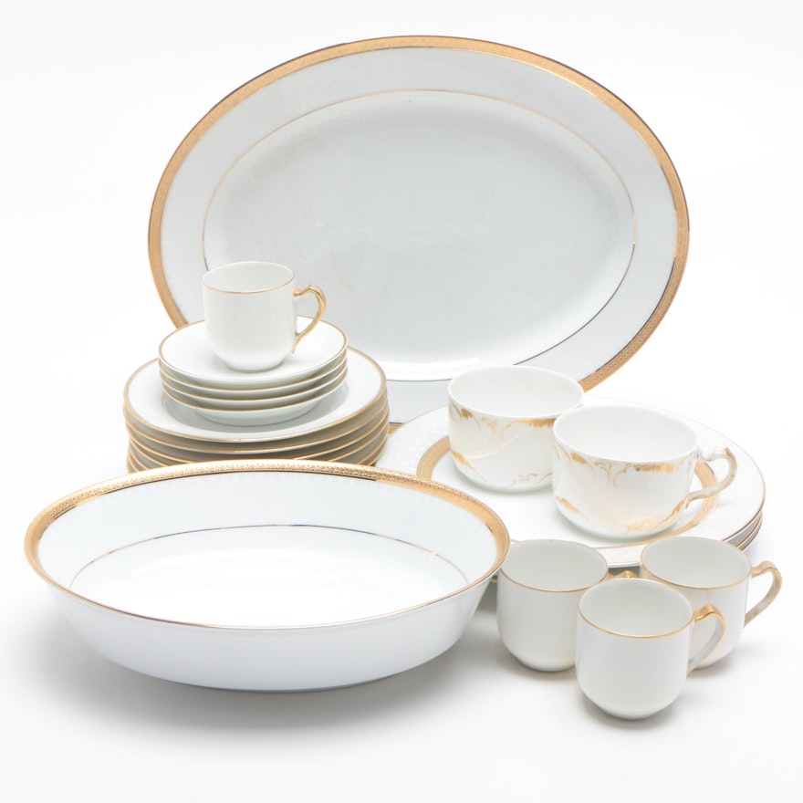 Haviland Limoges Mixed White and Gold Banded China