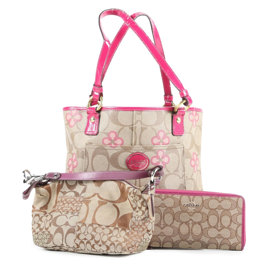 Coach Peyton Signature Clover Tote, Accordion Zip Wallet and Patchwork Handbag