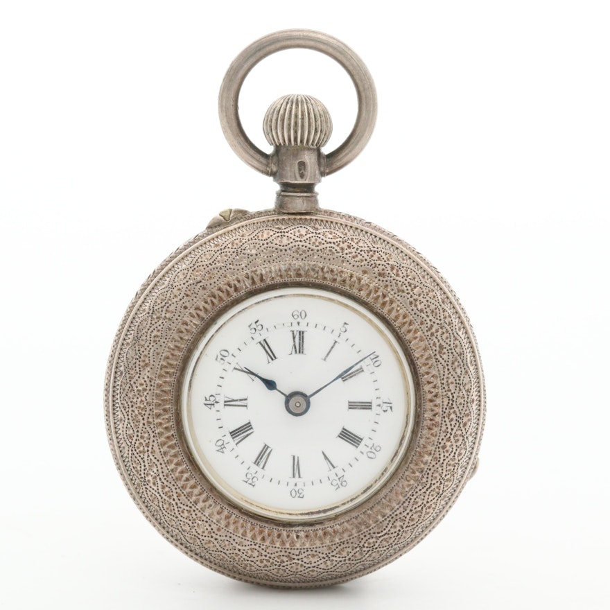 Antique Jules Gallet Lady Racine 935 Sterling Silver Open Face Pocket Watch