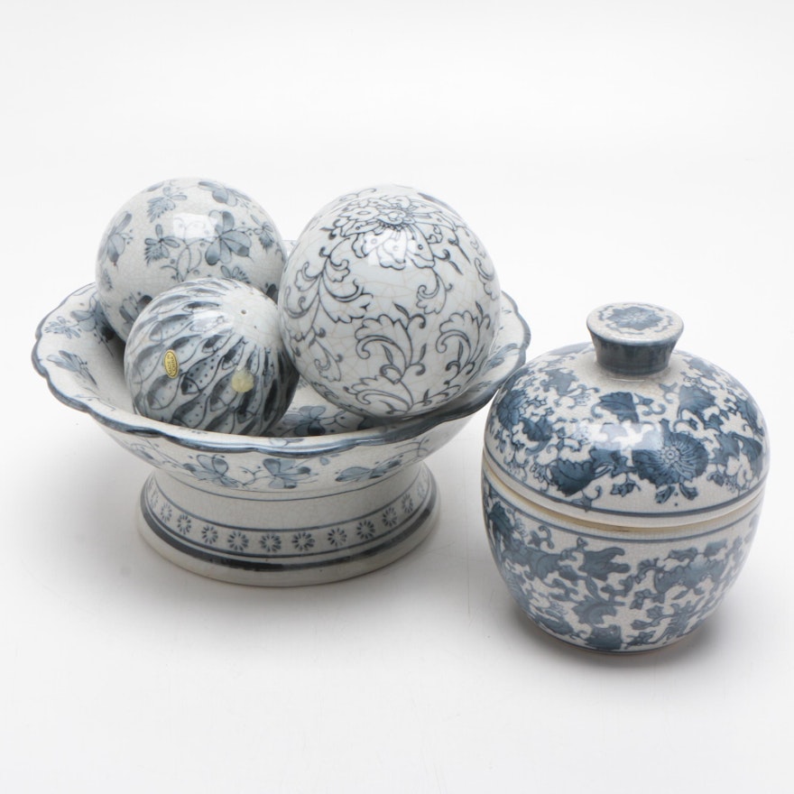 Chinese Export Porcelain Ginger Jar, Compote, and Spheres, Mid-20th Century