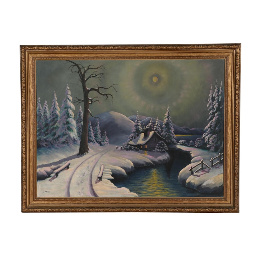 L. Tebbe, Oil Painting of Nocturnal Landscape, Second Quarter 20th Century