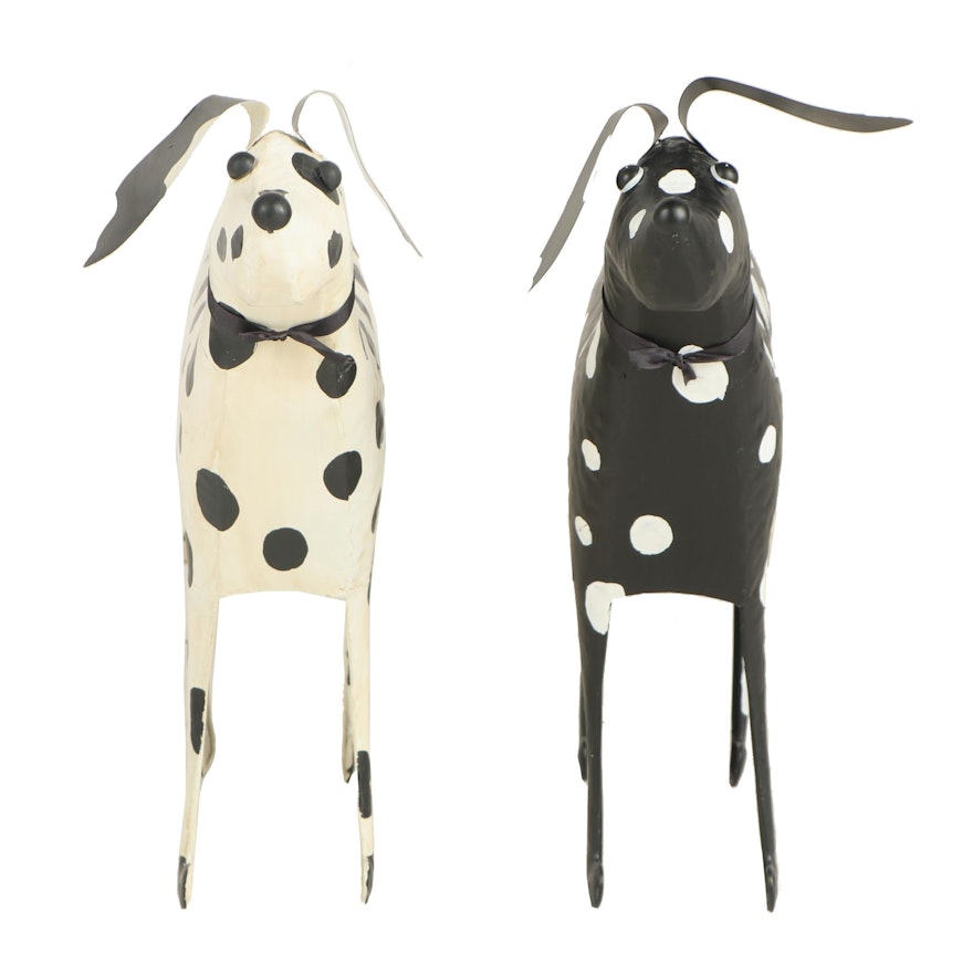 Pair of Spotted Metal Dog Statues