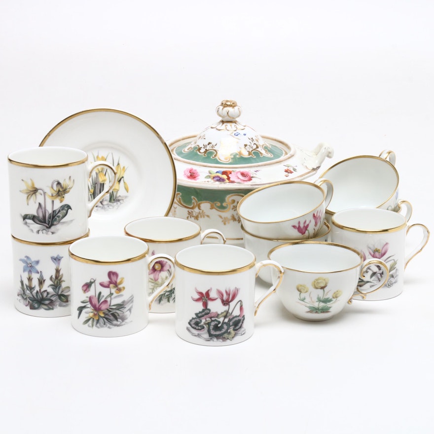 Royal Worcester and Other Porcelain Tea Cups, Saucers and Serveware