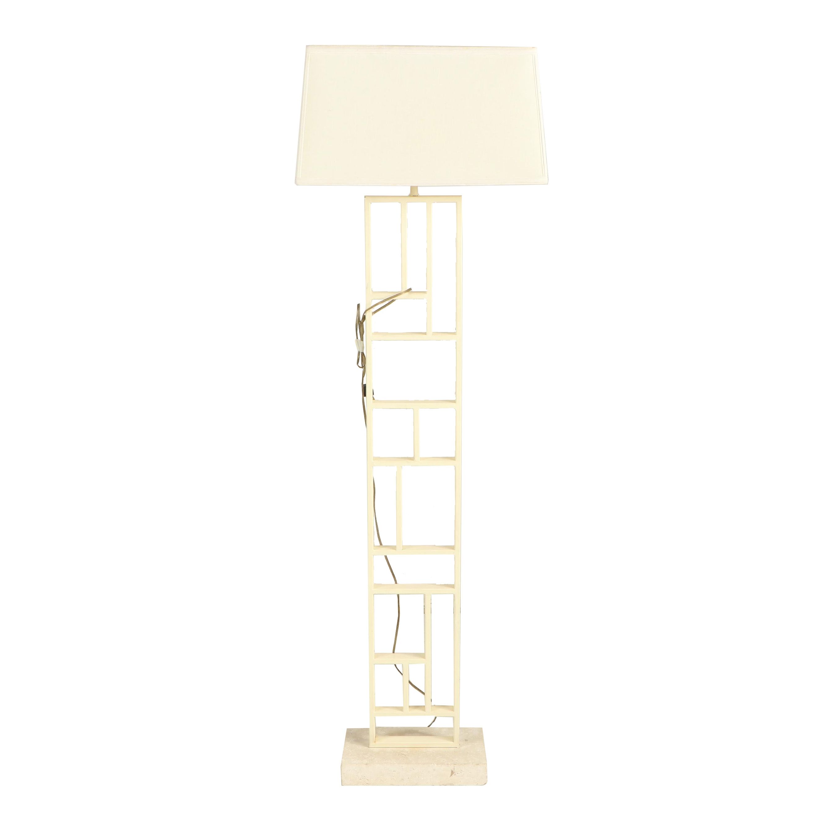 Mid Century Painted Metal Floor Lamp on Stone Base