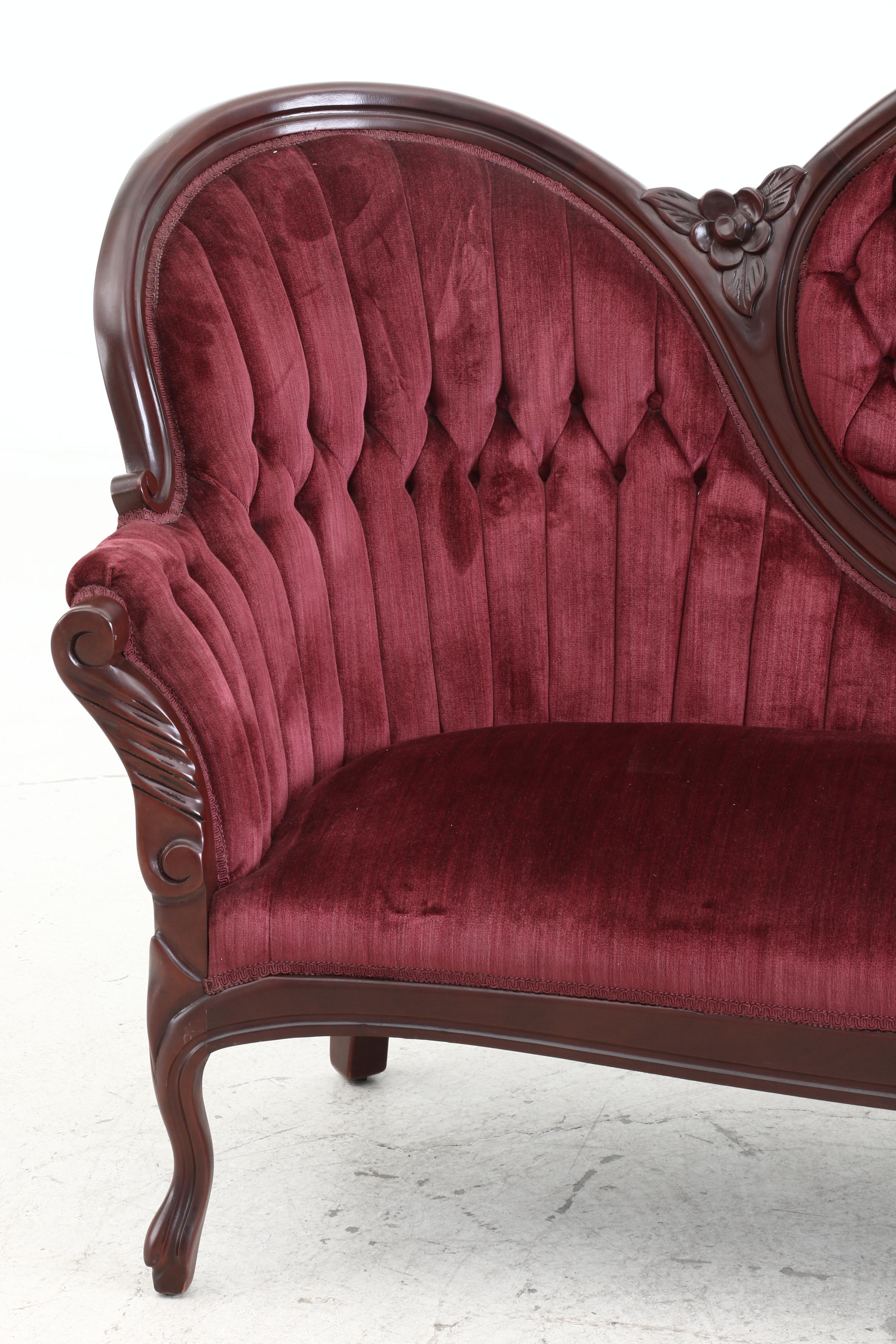 Kimball Reproductions Victorian Style Tufted Walnut Sofa, Late 20th Century