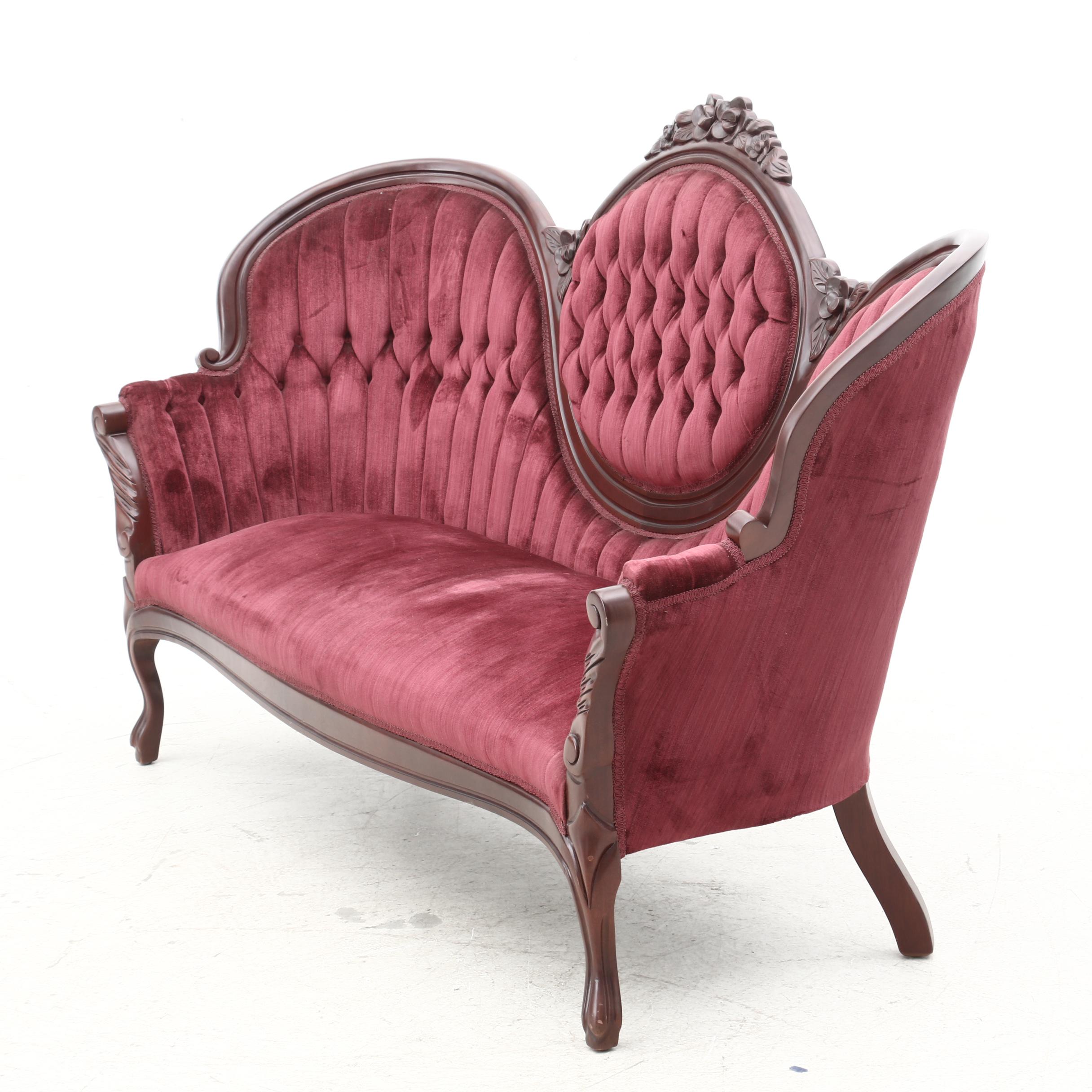 Kimball Reproductions Victorian Style Tufted Walnut Sofa, Late 20th Century