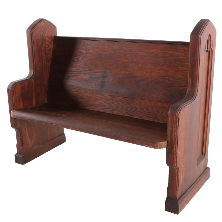 Gothic Revival Style Oak Church Pew, Early 20th Century
