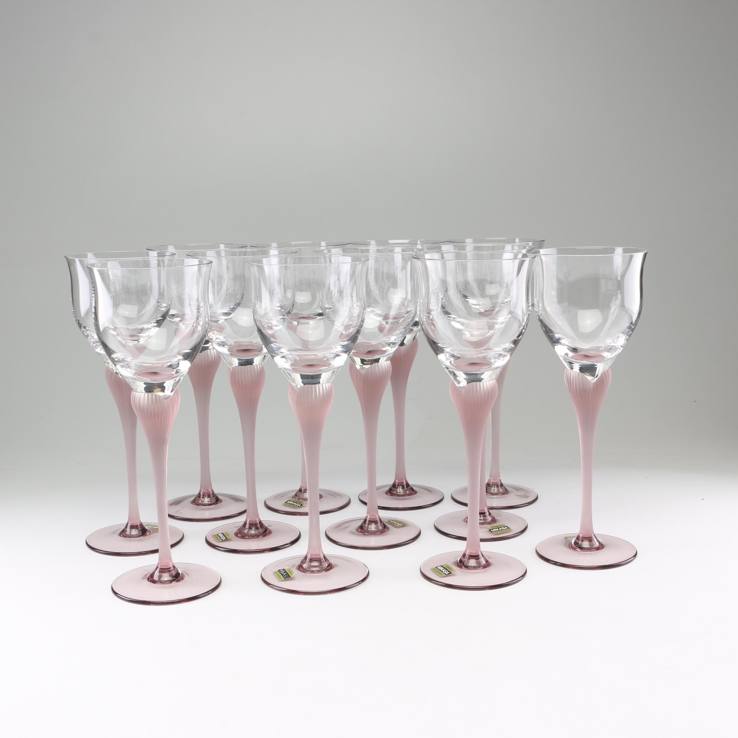 Mikasa "Sea Mist Amethyst" Frosted Stem Wine Glasses, 1980s EBTH