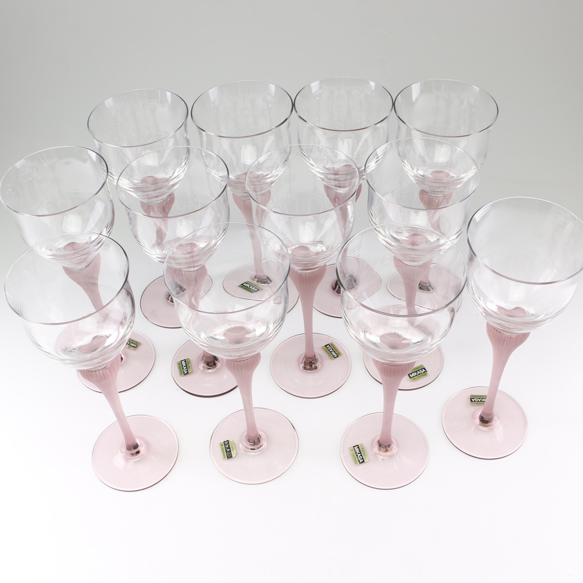Mikasa "Sea Mist Amethyst" Frosted Stem Wine Glasses, 1980s
