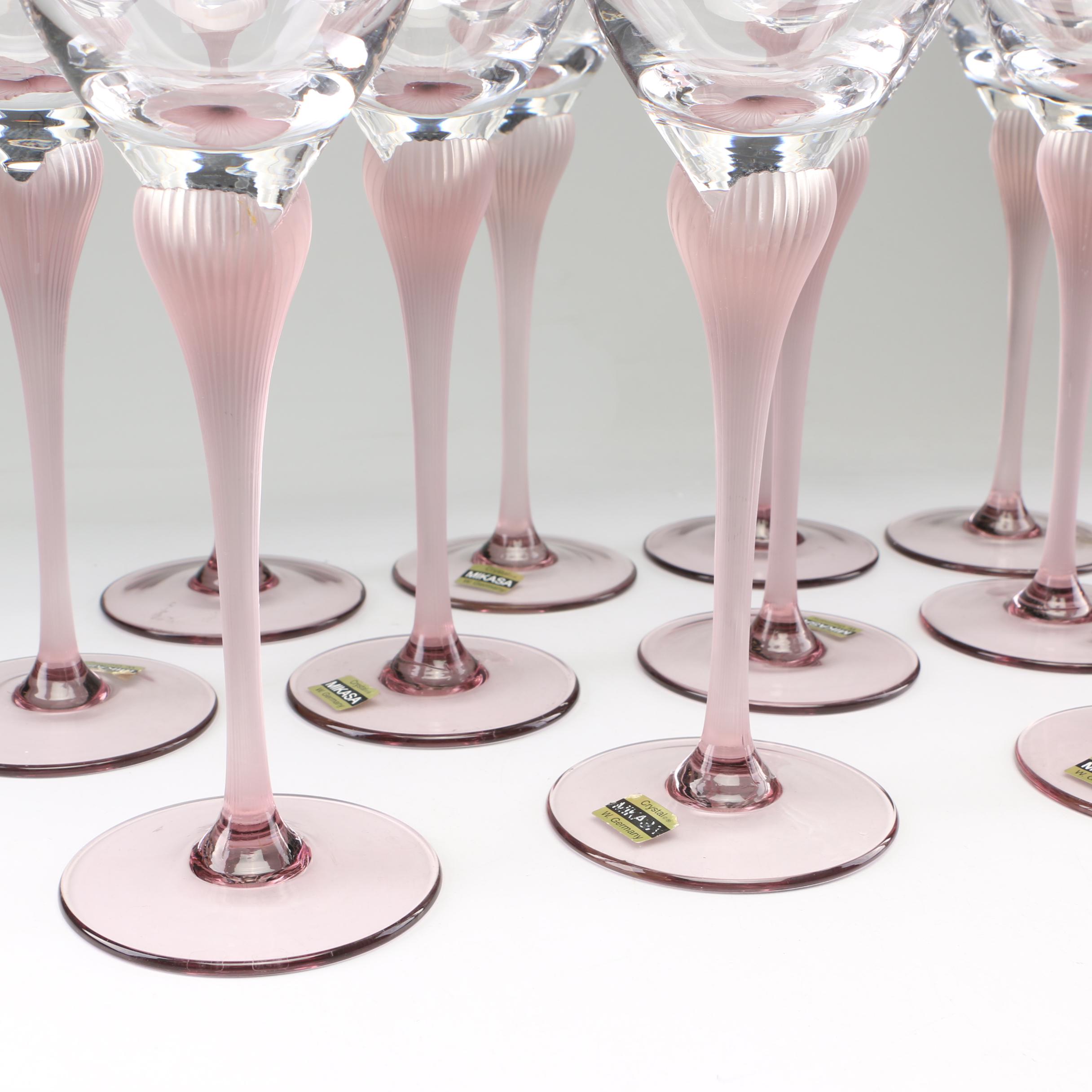Mikasa "Sea Mist Amethyst" Frosted Stem Wine Glasses, 1980s